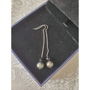 Pearl Drop Earrings Grey‎ Black Silver Chain Fish Hook Old Money Elegant Classy